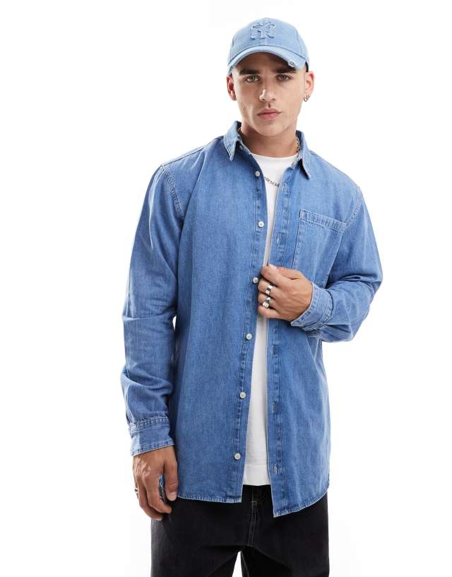 Jack & Jones - oversized denim shirt in mid blue wash