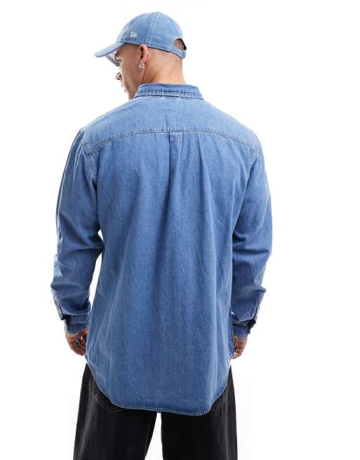 Jack & Jones oversized denim shirt in mid blue wash 