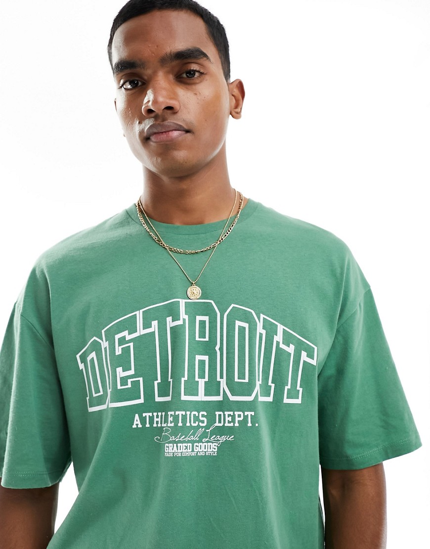 Jack & Jones oversized detroit print t-shirt in green