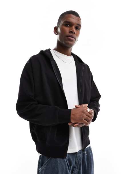 Jack & Jones oversized double zip up hoodie in black - view 1