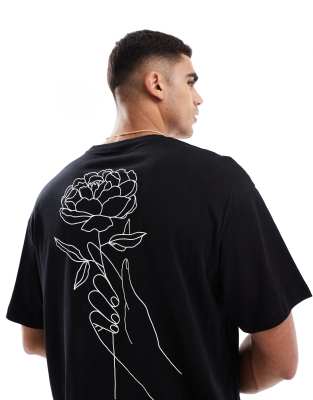 oversized flower back print T-shirt in black