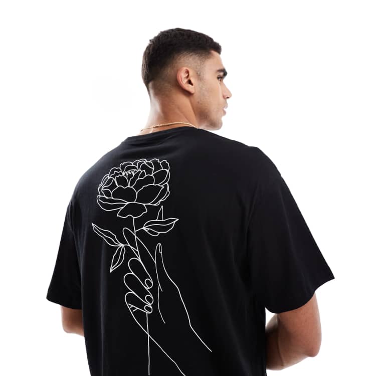 Jack & Jones oversized flower back print T-shirt in black | ASOS