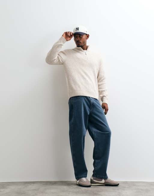 Jack & Jones oversized fluffig tröja med halv dragkedja i cream, 2 av 5