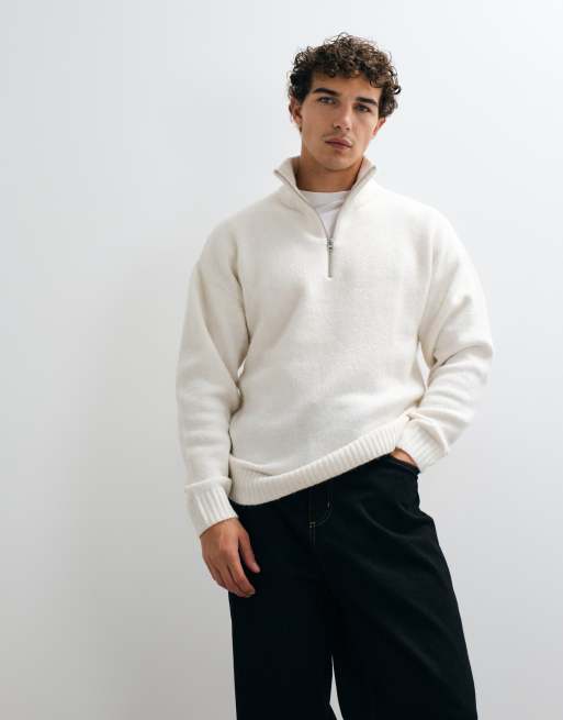 Jack & Jones oversized fluffy 1/4 zip jumper in off white, 2 of 5