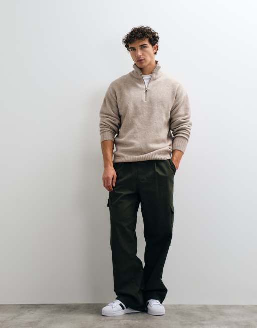 Jack & Jones oversized fluffy 1/4 zip sweater in beige, 2 of 9