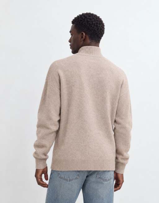 Jack & Jones oversized fluffy 1/4 zip sweater in beige, 6 of 9