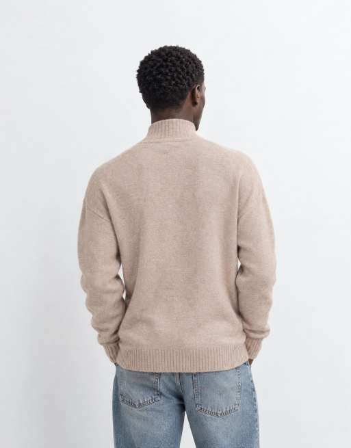 Jack & Jones oversized fluffy 1/4 zip sweater in beige, 7 of 9
