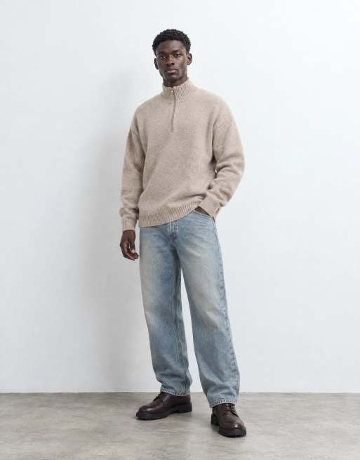 Jack & Jones oversized fluffy 1/4 zip sweater in beige, 8 of 9