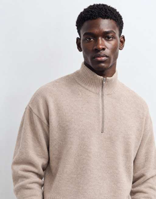 Jack & Jones oversized fluffy 1/4 zip sweater in beige, 9 of 9