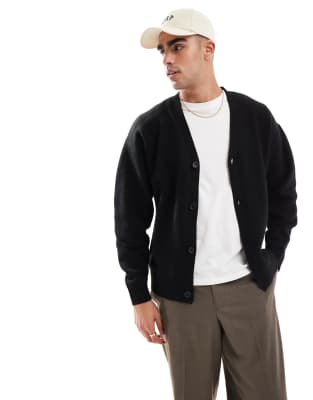 JACK & JONES OVERSIZED FLUFFY CARDIGAN IN BLACK