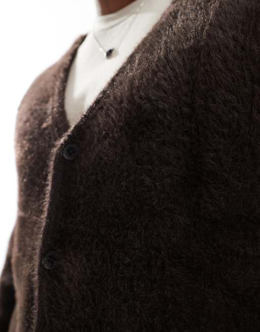 Jack & Jones oversized fluffy cardigan in brown