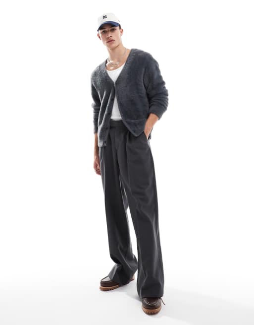 Jack & Jones oversized fluffy cardigan in dark gray