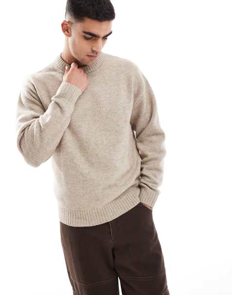 Jack & Jones oversized fluffy crew neck jumper in beige - view 1