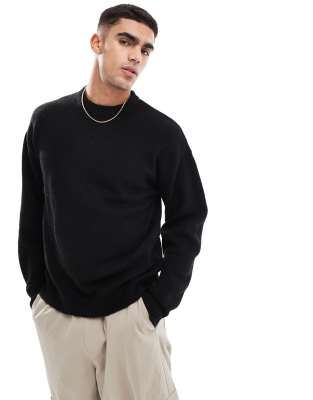 Jack & Jones oversized fluffy crew neck jumper in black