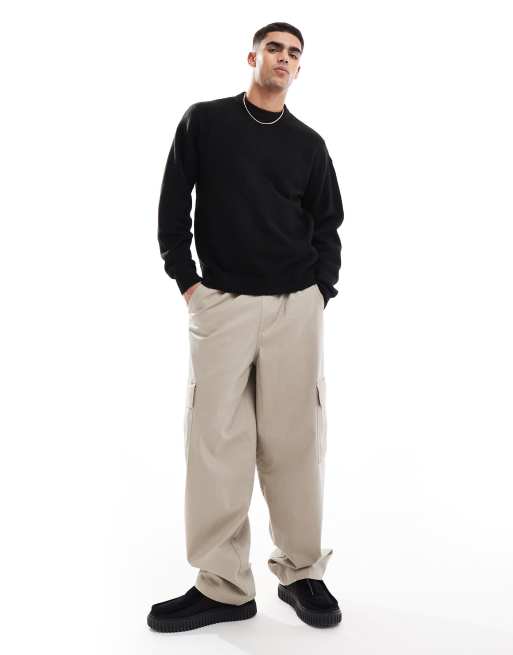 Jersey negro extragrande con cuello redondo de punto mullido de Jack & Jones 