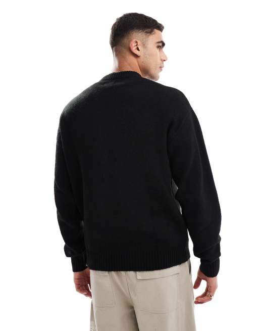 Jersey negro extragrande con cuello redondo de punto mullido de Jack & Jones 