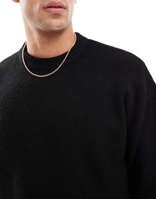 Jersey negro extragrande con cuello redondo de punto mullido de Jack & Jones 