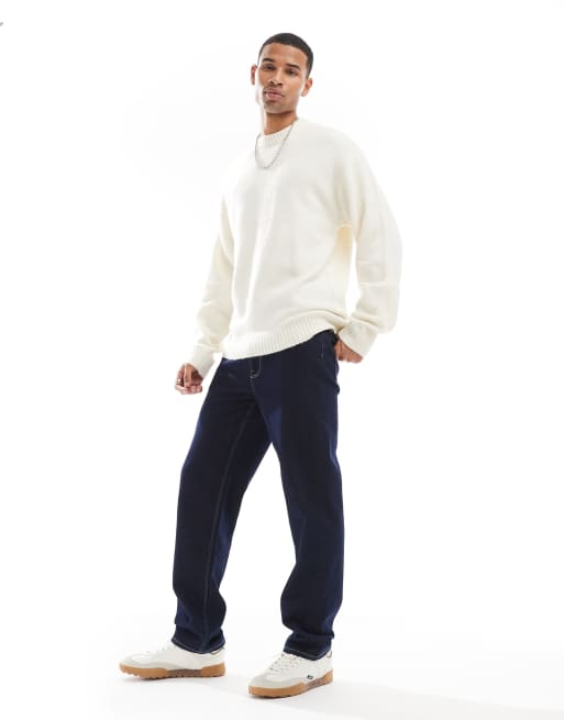 Jack & Jones oversized fluffy crew neck jumper in cream