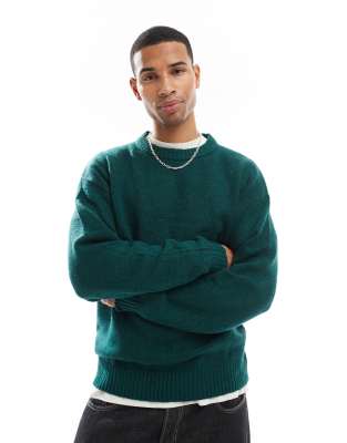 Jack & Jones Jack & Jones oversized fluffy crew neck jumper in dark green