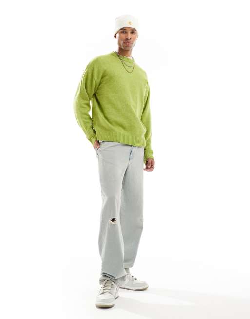 Jack & Jones oversized fluffy crew neck jumper in lime green, 4 of 4