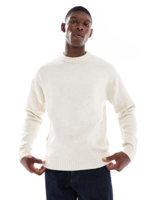 Jack & Jones Oversized Fluffy Crew Neck Sweater In Cream-white In White