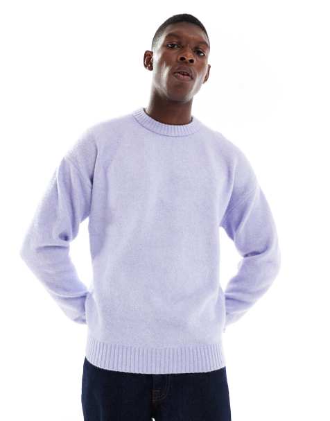 Jack & Jones oversized fluffy crew neck sweater in lilac - view 1
