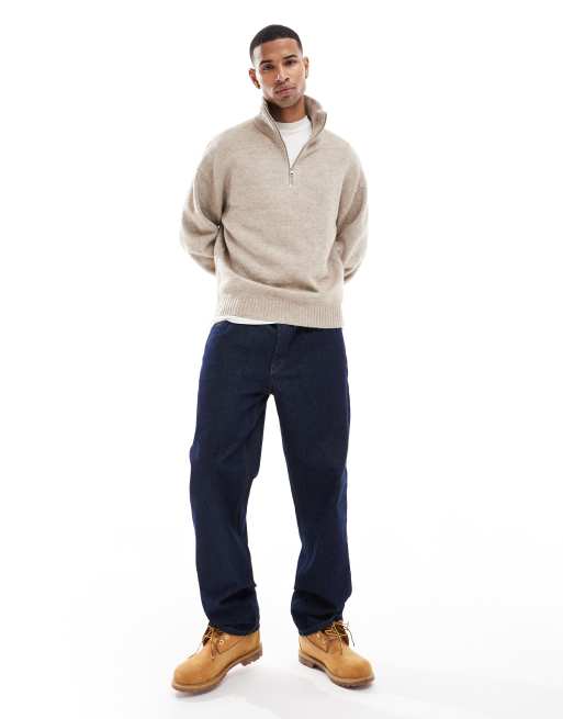 Jack Jones oversized fluffy half zip in beige ASOS
