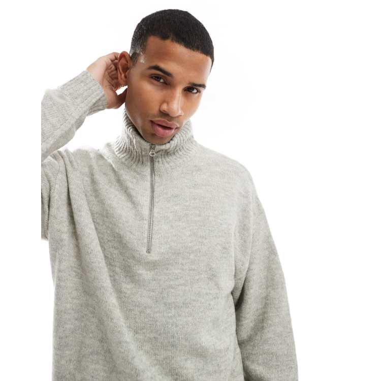 Jack Jones oversized fluffy half zip jumper in black ASOS