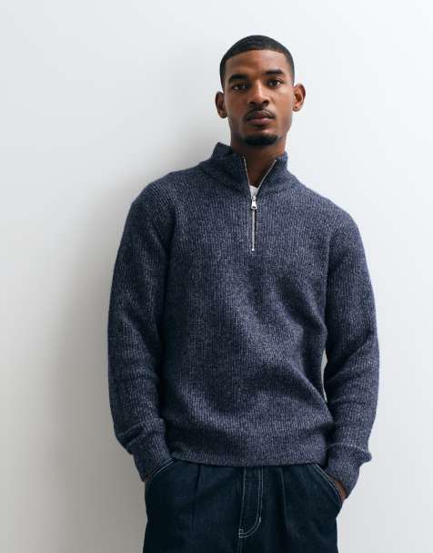 Jack & Jones oversized fluffy half zip jumper in blue - view 1