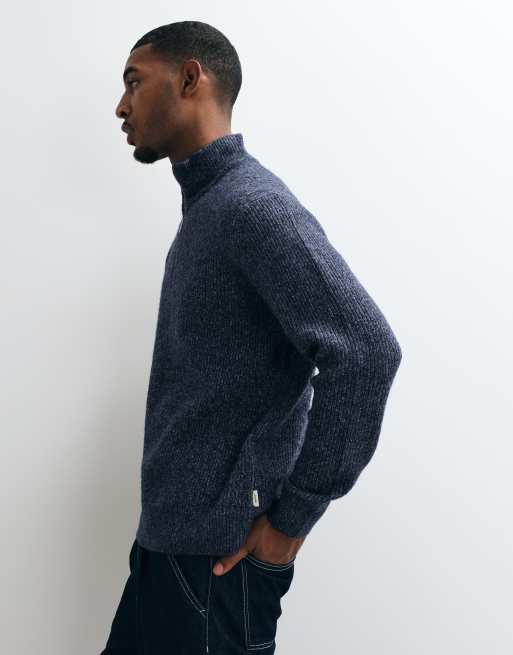 Jack & Jones oversized fluffy half zip jumper in blue, 3 of 5
