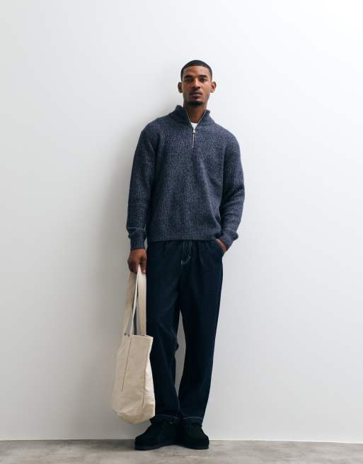 Jack & Jones oversized fluffy half zip jumper in blue, 4 of 5