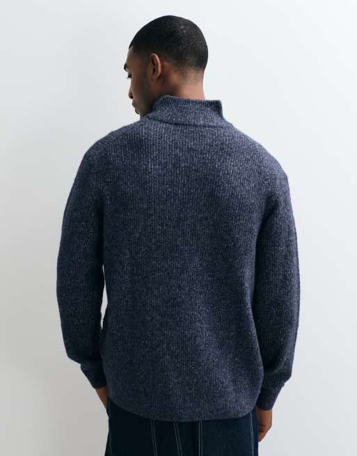 Jack & Jones oversized fluffy half zip jumper in blue, 5 of 5