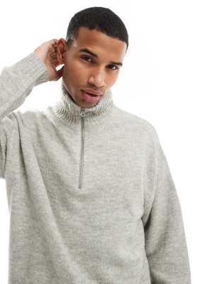 JACK & JONES OVERSIZED FLUFFY HALF ZIP SWEATER IN BLACK