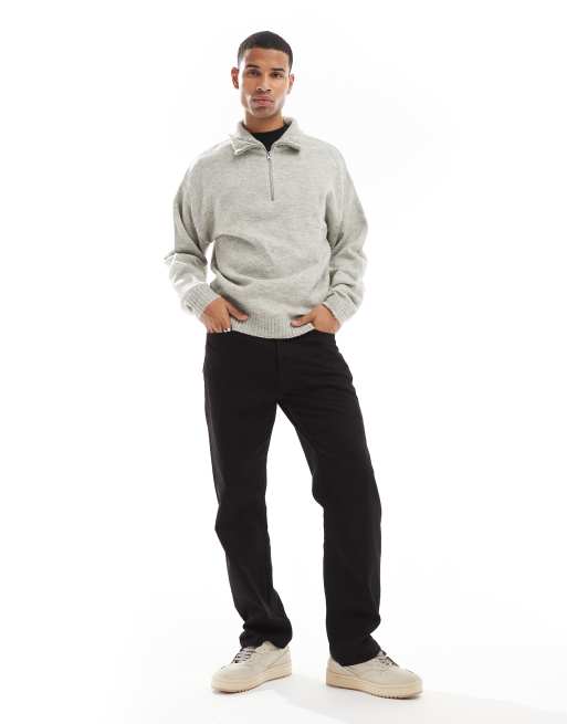 Jack & Jones oversized fluffy half zip sweater in black, 2 of 4