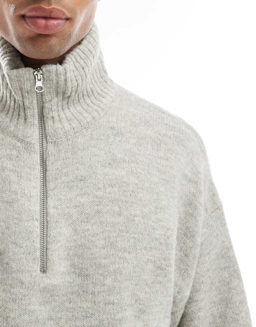Jack & Jones oversized fluffy half zip sweater in black, 3 of 4