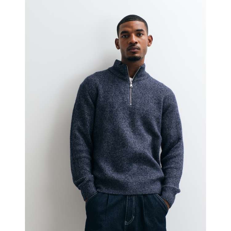 Jack & Jones oversized fluffy half zip sweater in blue | ASOS