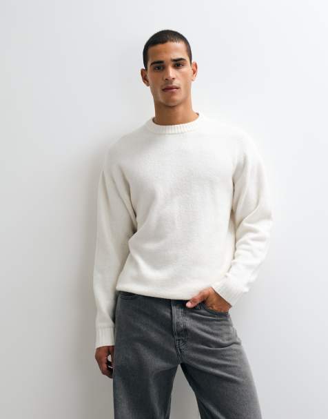 Jack & Jones oversized fluffy jumper in off white - view 1