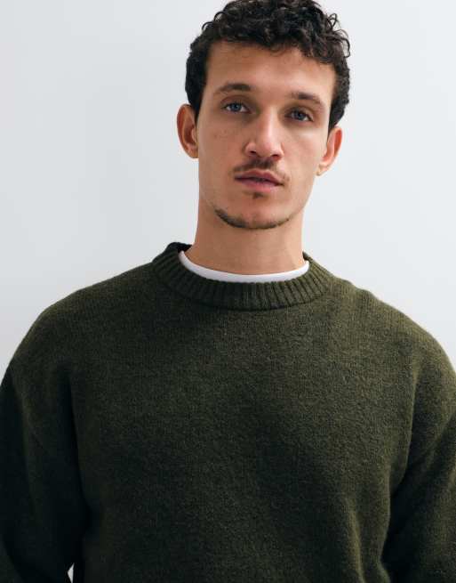 Jack & Jones oversized fluffy jumper in olive green, 3 of 5