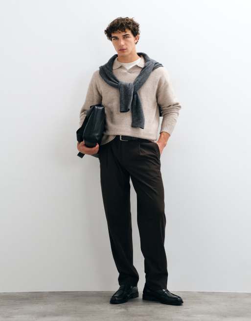 Jack & Jones oversized fluffy polo jumper in beige, 2 of 5