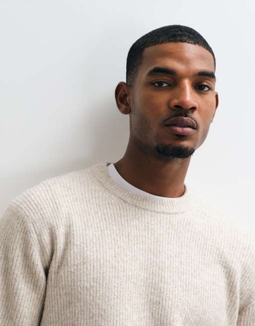 Jack & Jones oversized fluffy striktrøje i cream, 2 af 5
