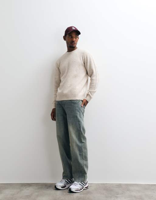 Jack & Jones oversized fluffy striktrøje i cream, 3 af 5