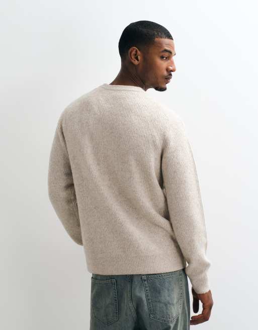 Jack & Jones oversized fluffy striktrøje i cream, 4 af 5