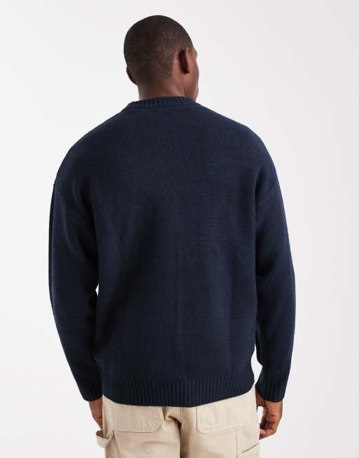 Jack & Jones oversized fluffy sweater in navy, 3 of 5