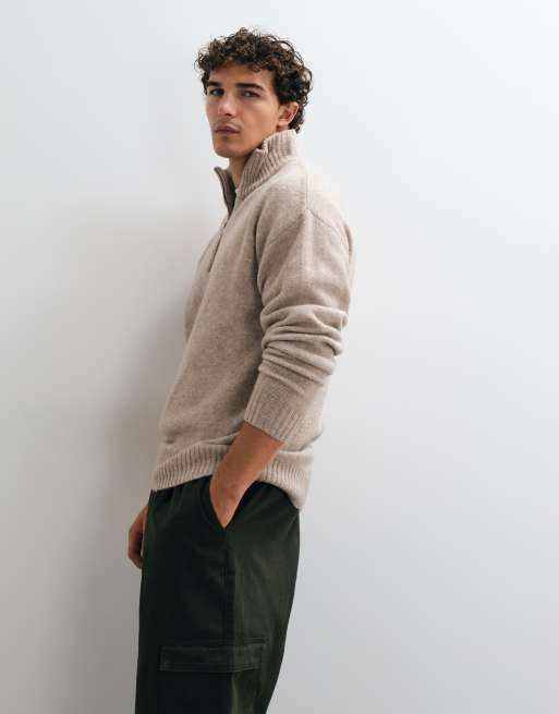Jack & Jones oversized fluffy trui met 1/4 rits in beige, 3 van 5