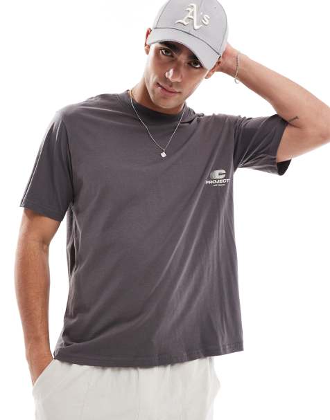 Jack & Jones oversized front print t-shirt in dark grey - view 1
