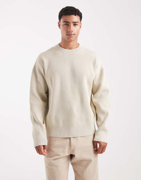 Jack & Jones - Oversized geribbelde gebreide trui in beige - view 1