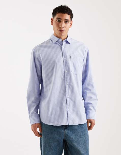 Jack & Jones - Oversized gestreept poplin overhemd in blauw - view 1