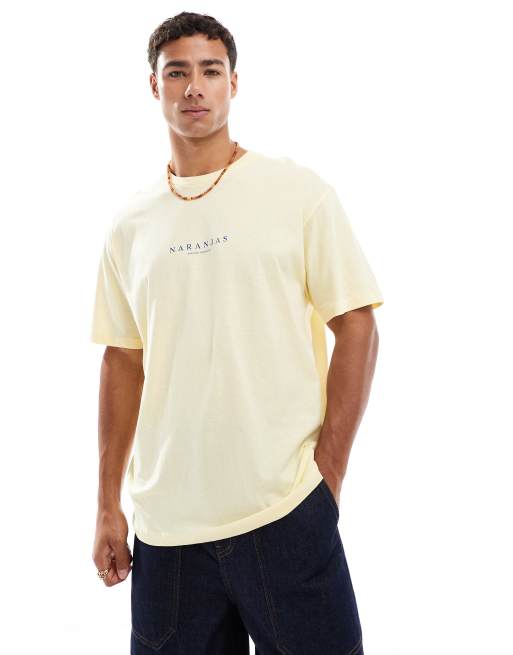 Jack & Jones - Oversized gul T-shirt med appelsinprint på ryggen, 3 af 4