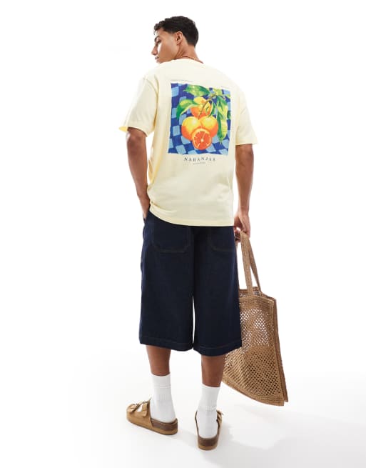 Jack & Jones - Oversized gul T-shirt med appelsinprint på ryggen, 4 af 4