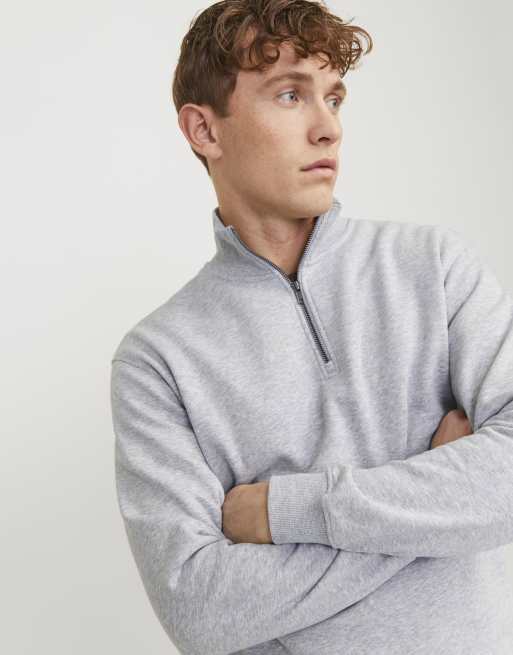 Jack Jones oversized half zip sweatshirt in light grey marl ASOS